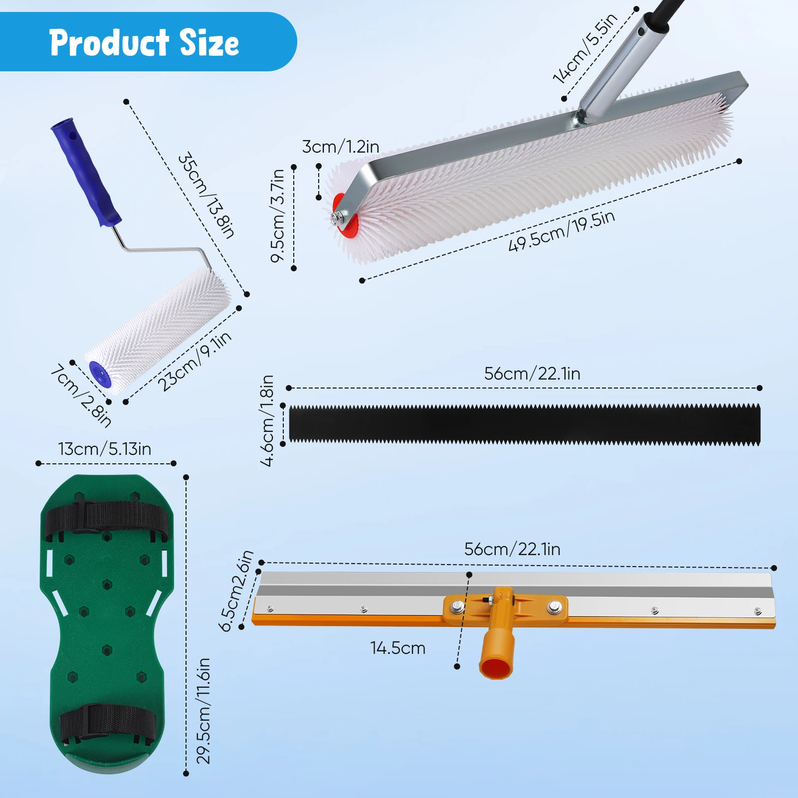 Self-Levelling Cement Tool Kit, Floor Construction Roller Spike Shoes, Epoxy Floor Paint Tool, Scraper Self-Leveling Rake
