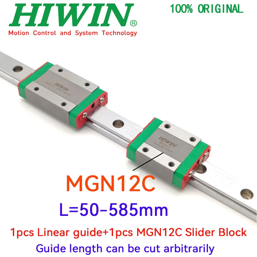 HIWIN Original Genuine MGN12 MGN12C Miniature Linear Guide Rail L=50-585mm+1pcs MGN12C Slider Block For 3D Printers CNC Parts