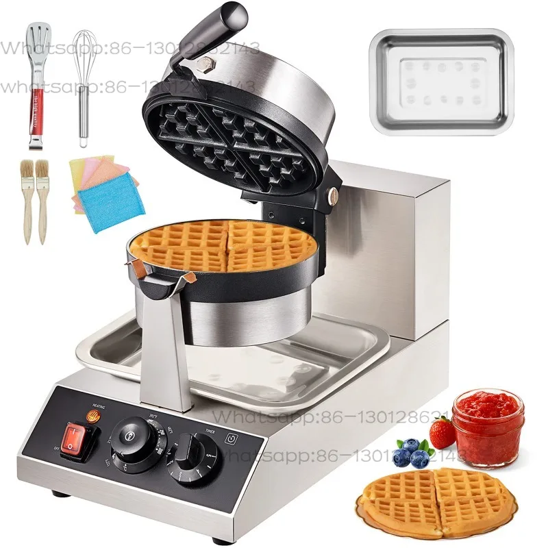 Electric waffle maker, stainless steel circular waffle maker, iron non stick baking machine, PTFE coated baking tray