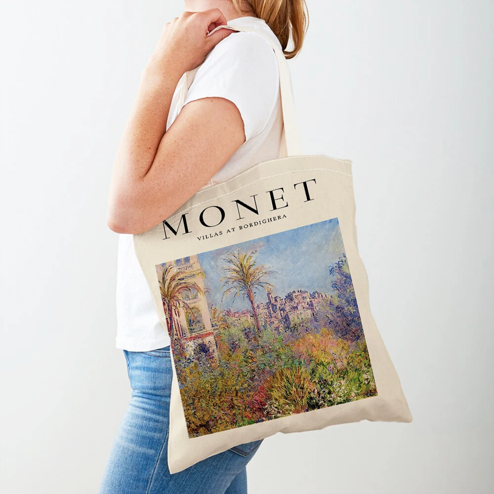 Monet Picasso Parrot Butterfly Mountain Shopping Bags Double Print Eco Casual Nordic Shopper Bag Lady Canvas Tote Women Handbag