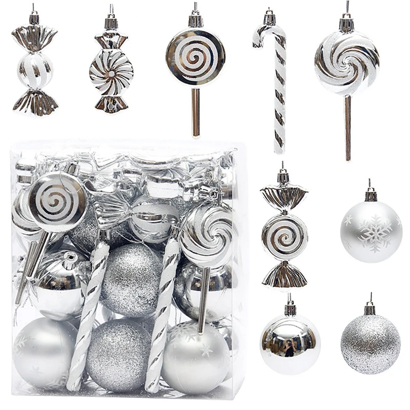 36pcs Special-shaped Christmas Ball Ornaments Blue Silver Christmas Tree Party Decoration New Christmas Spheres Pendant