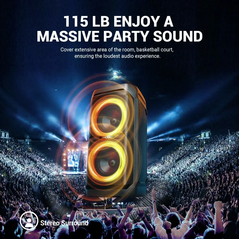 T11 100W RMS Bluetooth Speakers, IPX6 Waterproof, BT 5.3 Portable Party Boombox Wireless Deep Bass/115dB Loud Massive Sound