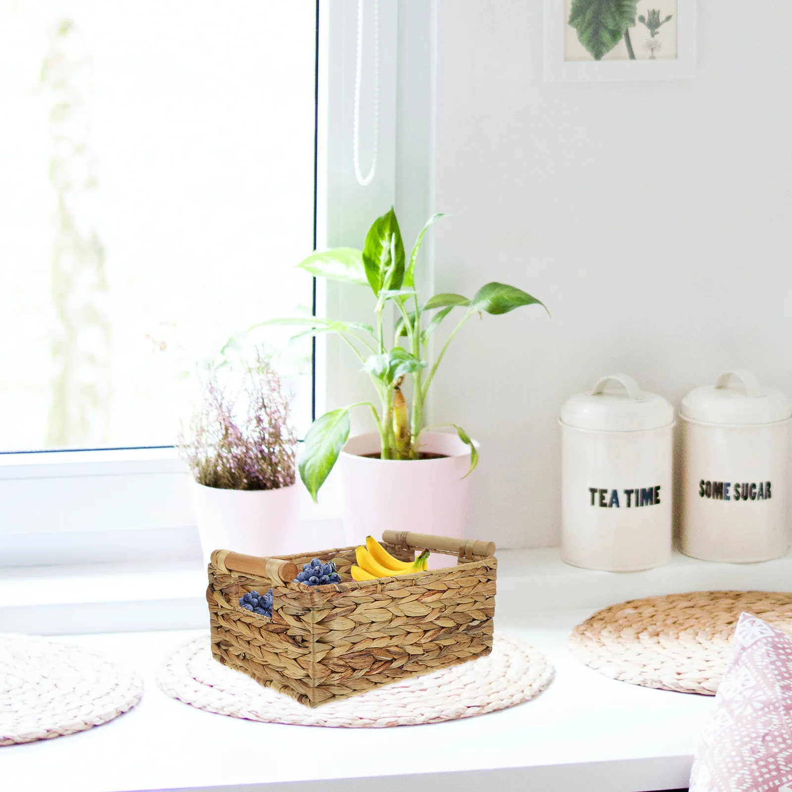 

1pc Premium Rattan Woven Storage Basket Vintage Decorative Organizer For Bedroom Home Desktop Use Woven Storage Bin With