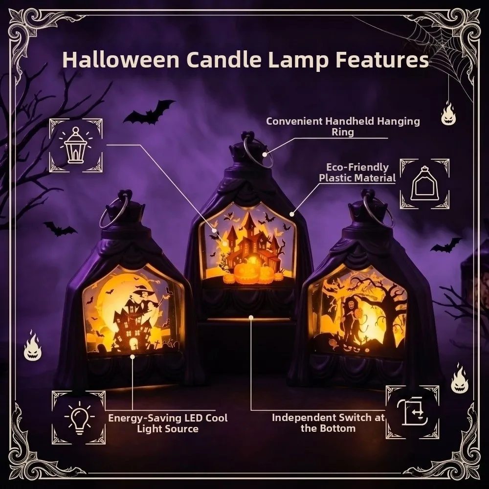 Vintage Halloween Pumpkin Ghost Lamp Battery Powered Handheld Pumpkin LED Light Portable Plastic Ghost Lantern Yard Decor