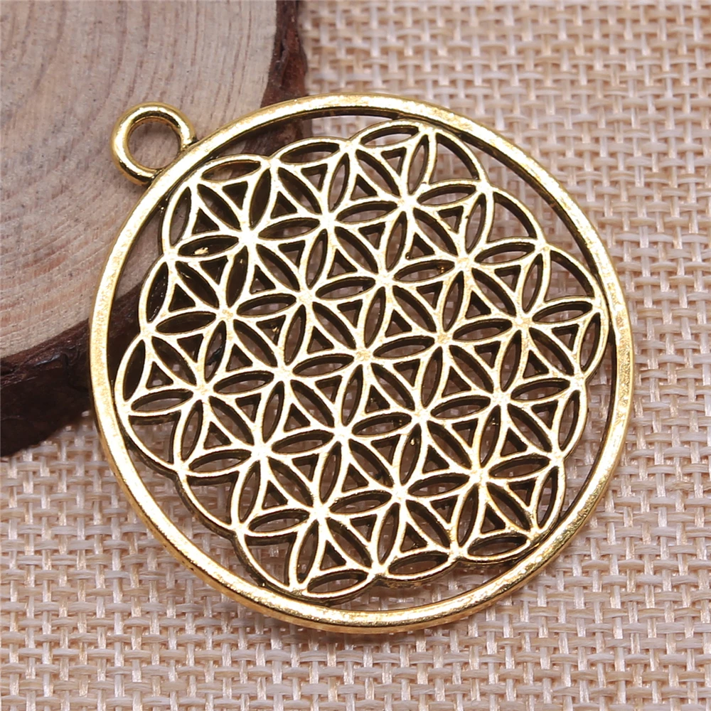 WYSIWYG 2pcs 47x42mm Round Seed Of Life Pendant Round Flower Of Life Pendant Charm Sacred Geometry Mandala Charm