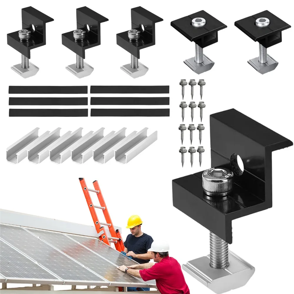 Pince de fixation pour toit solaire, support de montage pour panneau solaire de 30-35 mm, alliage d'aluminium de haute qualité, résistant à la corrosion, installation facile pour camping-car, bateau, caravane, accessoires pour système d'énergie solaire hors réseau