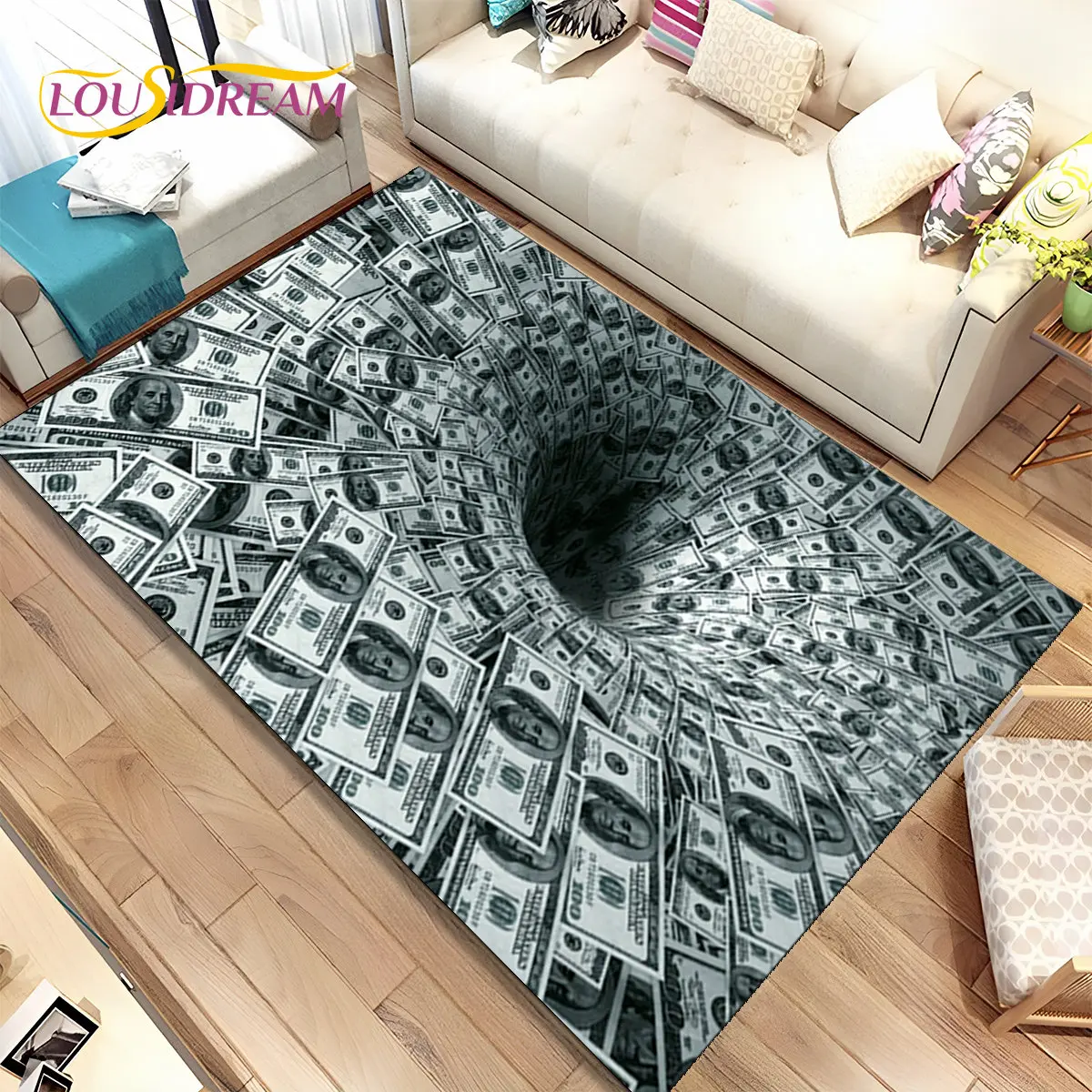 

3D Illusion Dollar Euro Money Pattern Area Rug,Carpet Rug for Home Living Room Bedroom Sofa Doormat Decor,kid Non-slip Floor Mat