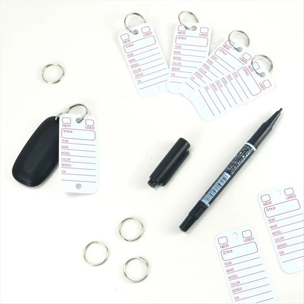 A20I PVC Tags with Labels and Rings, Car Key Tags for Organization, Identifiers, and Luggage Tags with Markers 200PCS White