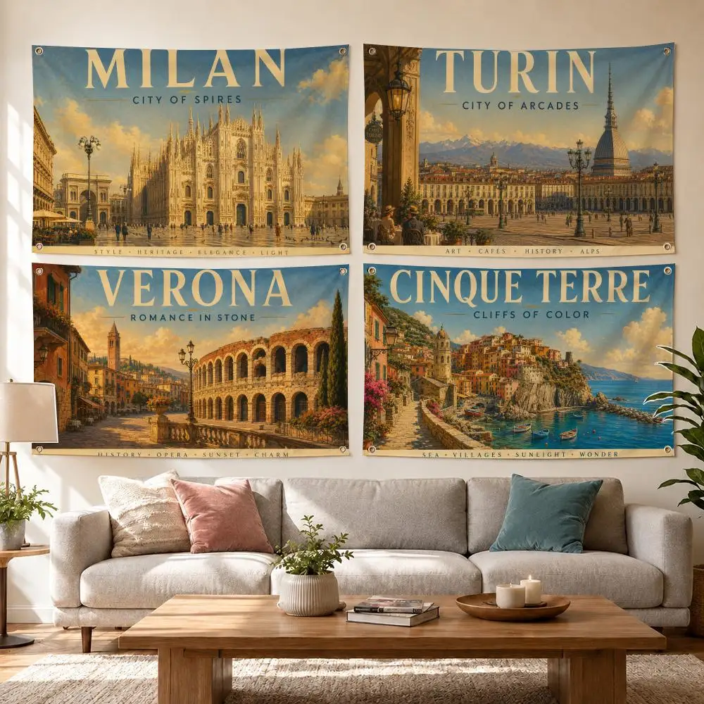 Italian Art City Journey Collection Flags Decor Garage Flags for Bedrooms Outdoor Decor Tapestry Flaga Advertising Barber Shop