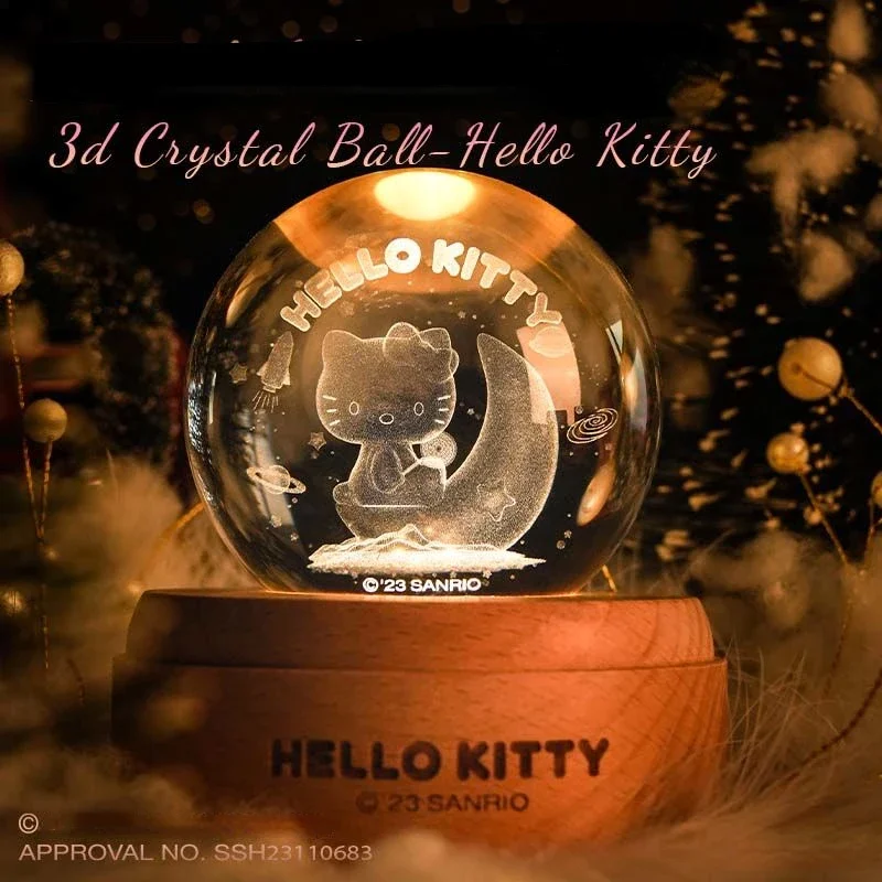 

Sanrio Kurome hello kitty USB свет творчество свечение хрустальный шар прикроватный ночник подарки для девочек теплый свет украшения