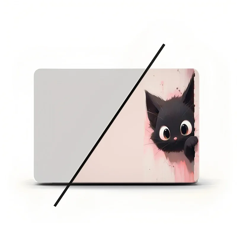 DIY notebook film, aesthetic protective film, a black kitten poking its head out from behind the wall, waterproof, scratch
