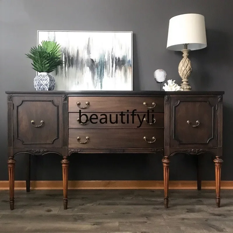 

French living room entrance cabinet designer carved dining side cabinet storage light luxury locker1184
