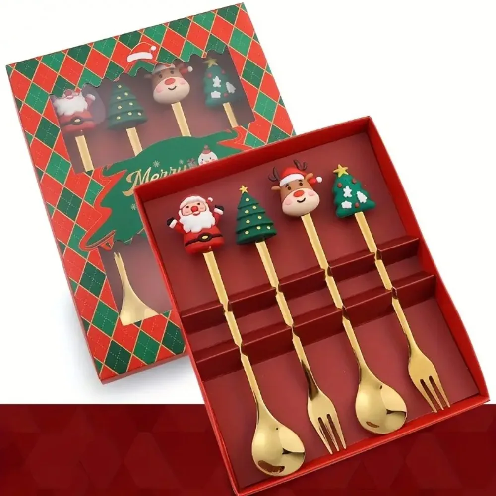Tree/Star/Santa Motifs Christmas Coffee Spoons Mirror Polished Design Stainless Steel Spoon Set Stainless Steel Tableware