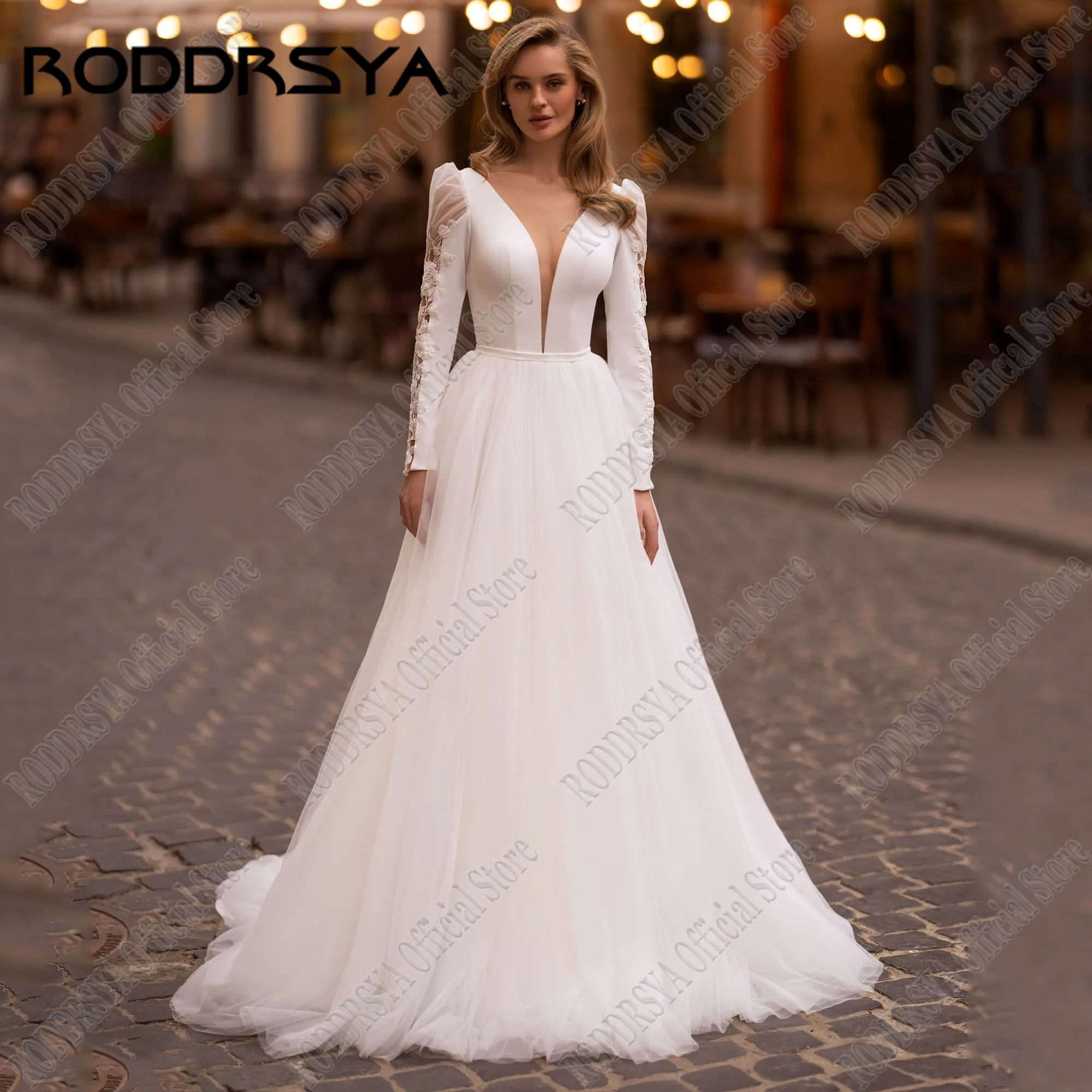 RODDRSYA Satin Wedding Dresses Women A-Line Bridal Gowns Muslim Custom Made Illusion Back Wedding Gown vestido de noiva 2024