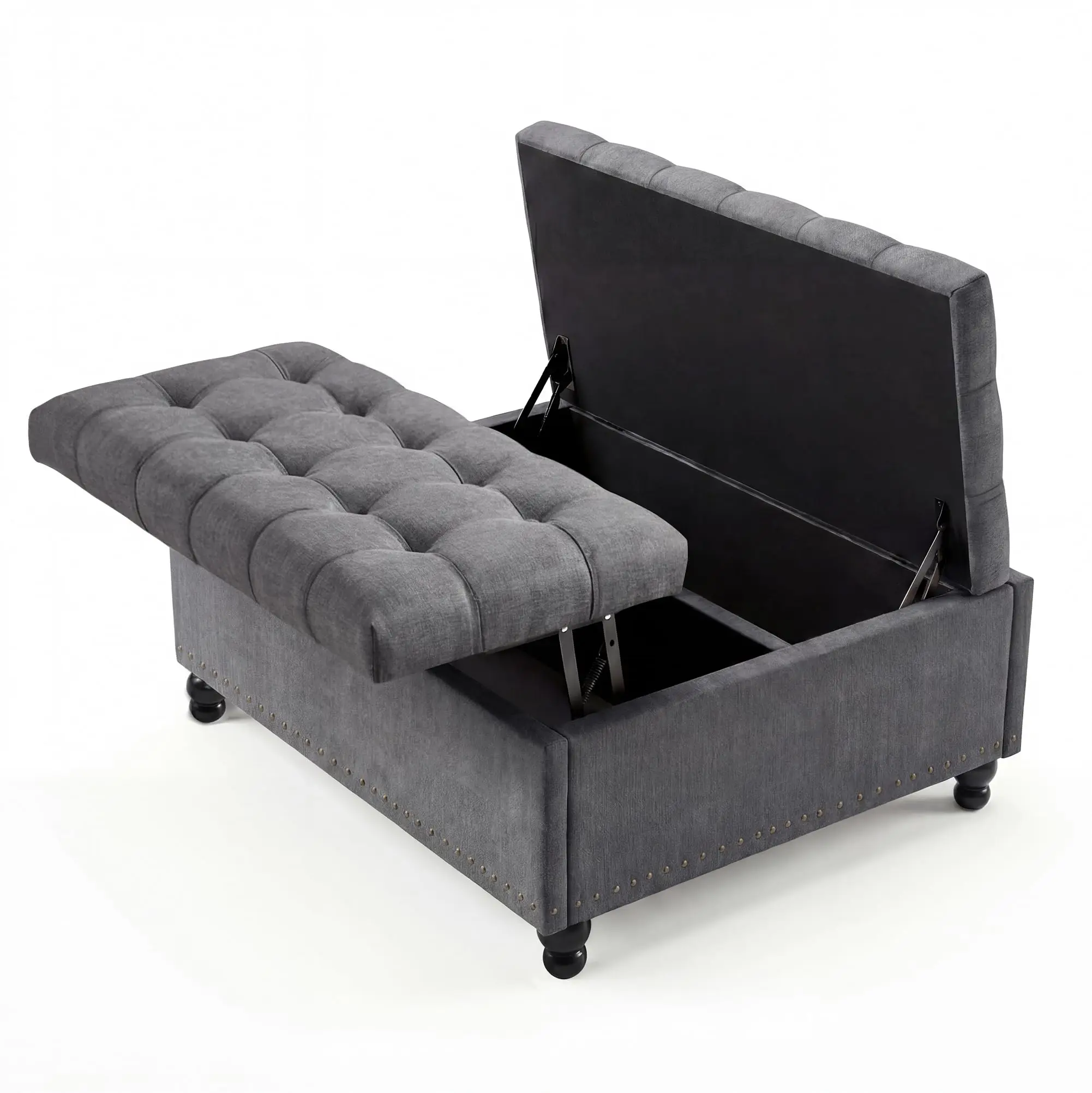 36 Inch Square Lift Top Storage Ottoman, Upholstered Ottoman Bench with 169L Large Hidden Storage Space, Tufted Padded Seat with Wood Legs, Multi-Functional Footrest Coffee Table or Extra Seating, 300LBS Capacity
