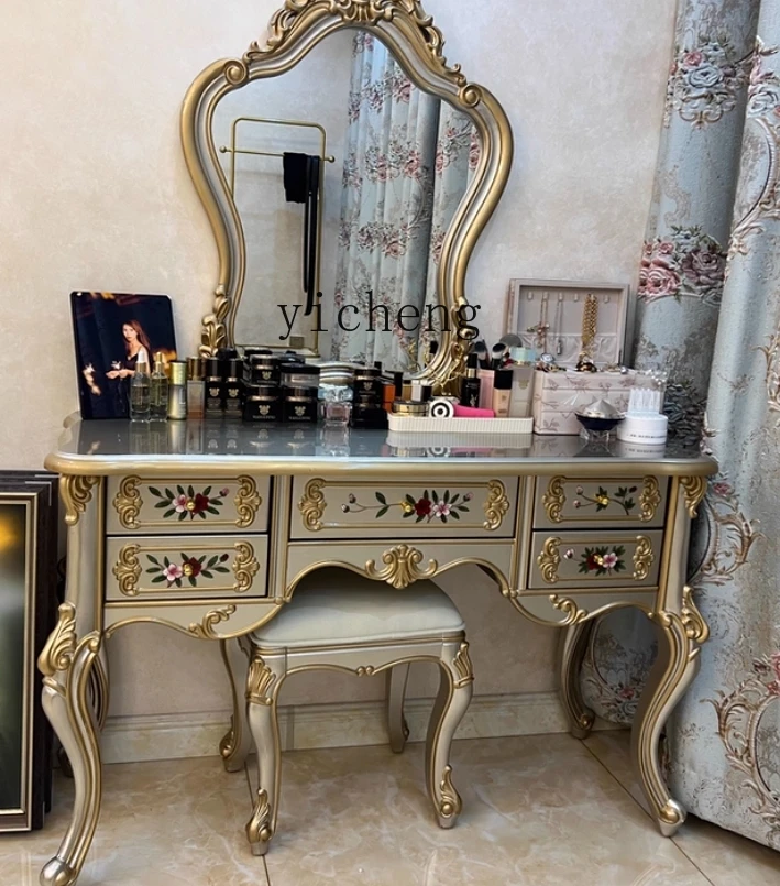 

Simple Modern Dressing Table Makeup Stool Bedroom Painted Solid Wood Makeup Table for Home Use