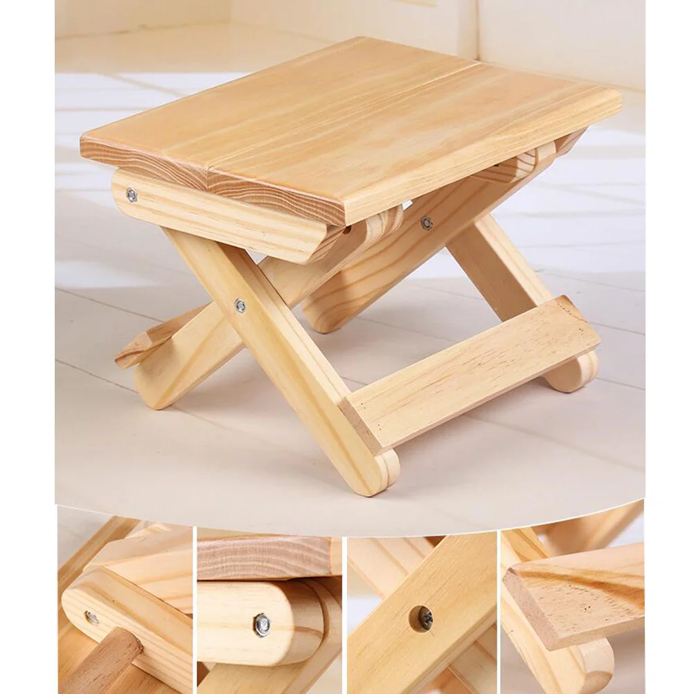 

Portable Folding Stool Camping Chair Fishing Chairs Foldable Pine Wood Small Beach Wooden