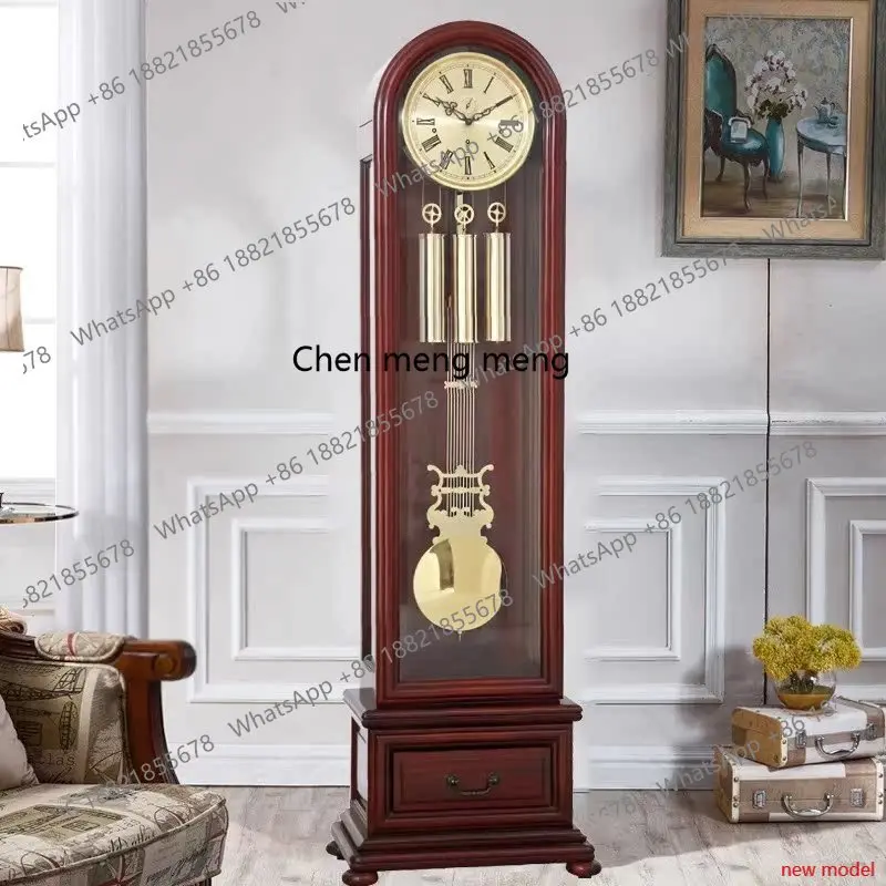 H178Solid wood floor clock movement European retro Chinese living room advanced light luxury vertical pendulum clock