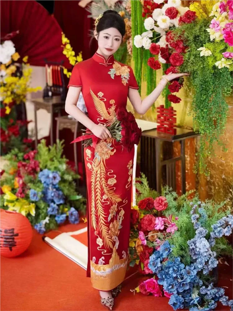 

Новое свадебное платье Cheongsam в китайском стиле для тостов, платье дракона и феникса, возврат дома