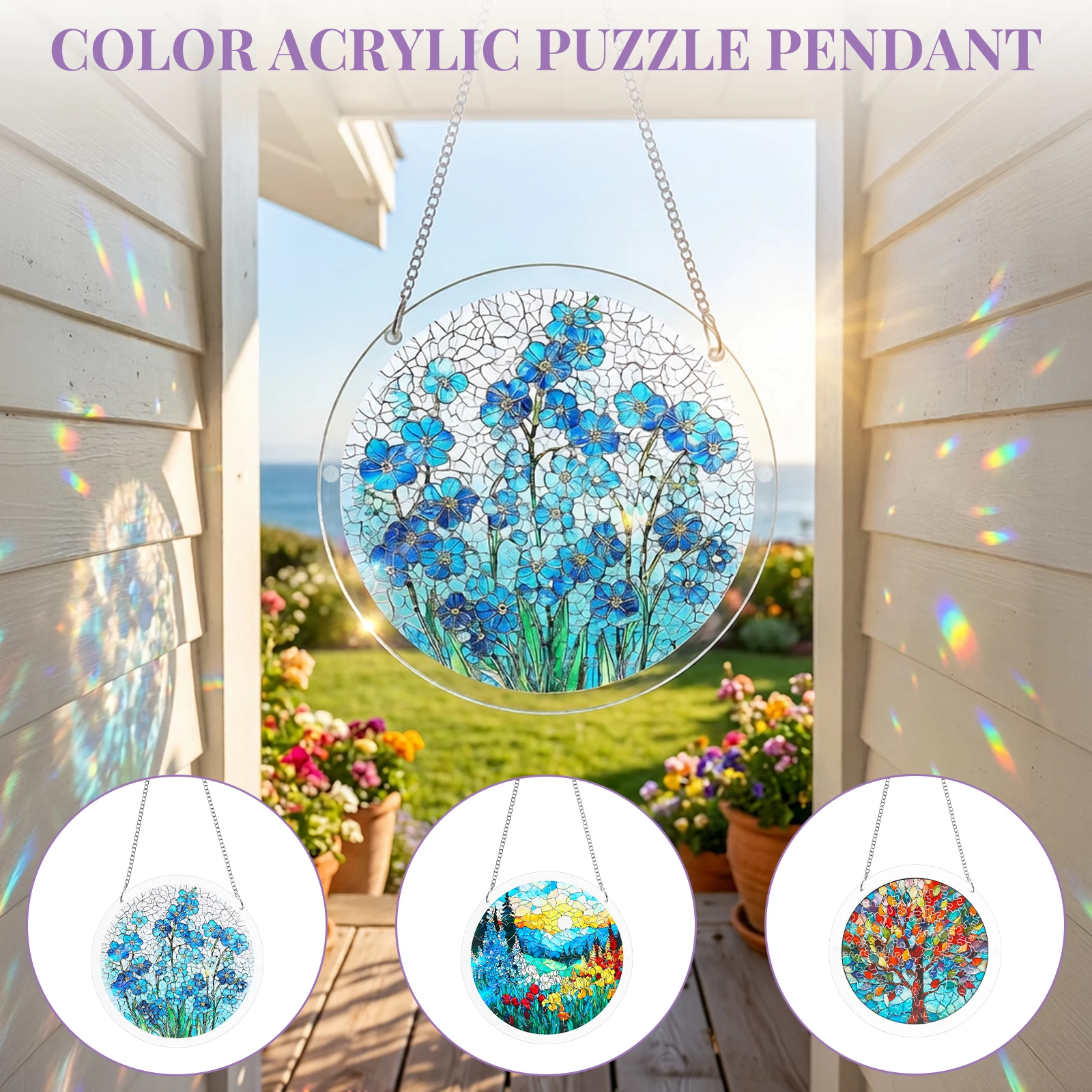 Acrylic Suncatcher Puzzle 7.4inch DIY Sun Catcher Puzzle Kit Window Hanging Creative Home Decoration for Garden Walls Porches