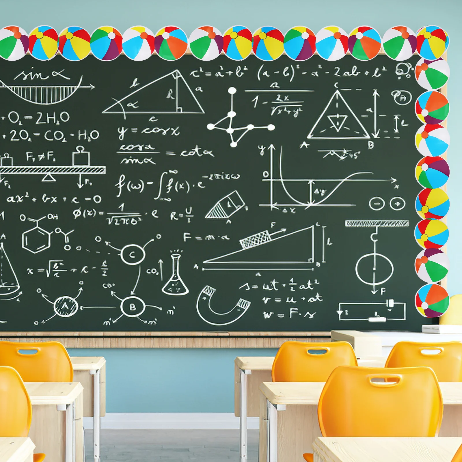 

Blackboard Wall Decor Beach Ball Print Summer Bulletin Board Trim Sticker For Classroom Home Party Decoration Teaching Aids