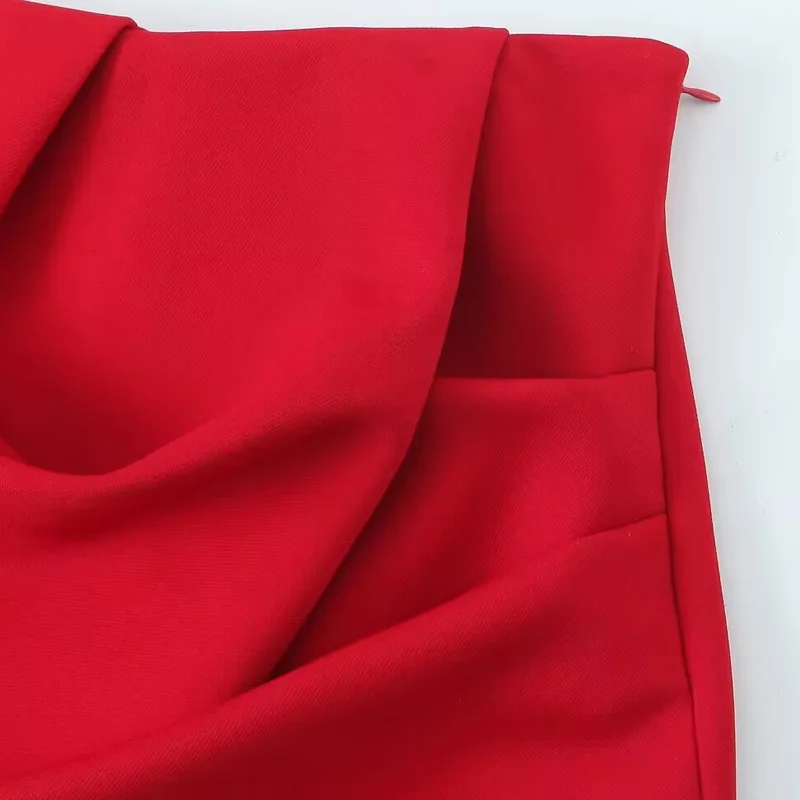 HXAORuffled Short Skirts For Women New Red Mini Skirt Fashion Woman 2025 Summer Tight Pleated Skirt High Waist A-Line Skirt 088