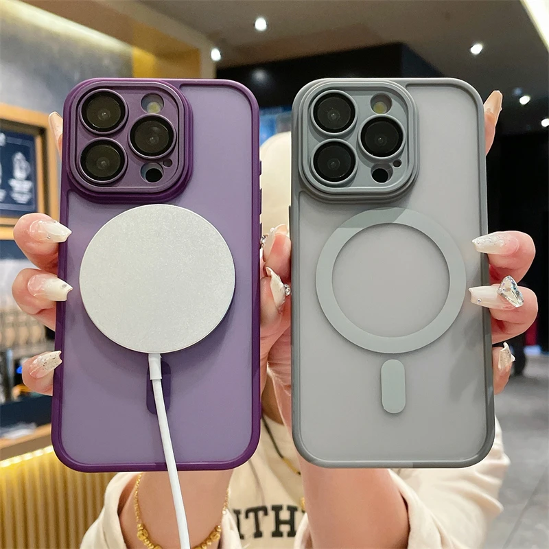 Translucent For Magsafe Magnetic Wireless Charge Case For iPhone 16 15 14 Plus 13 12 11 Pro Max Matte Hard Lens Protection Cover image 2