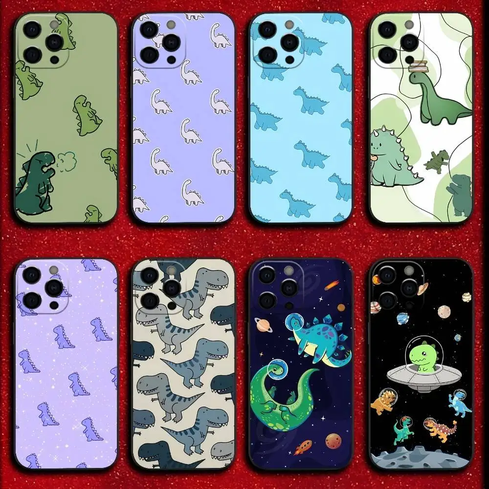 

Cartoon little dinosaur Phone Case For iPhone 17,16,15,14,13,12,11,Pro,Max,Plus,E,SE4,Air,Mini Black Cover