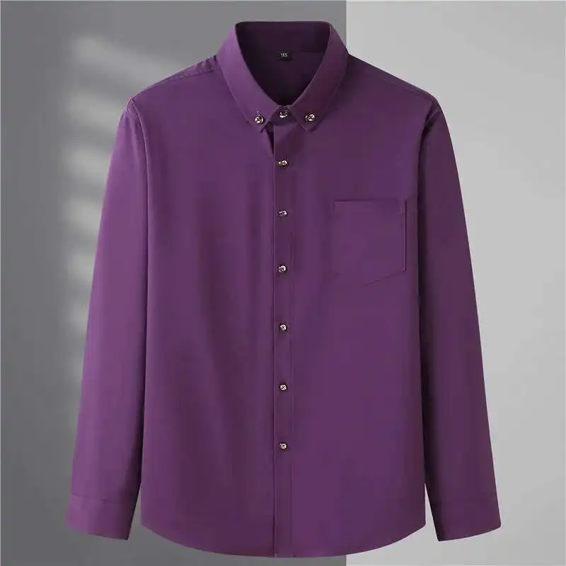 Printemps automne à manches longues solide Social coréen vêtements hommes affaires travail bouton Slim Fit poche chemises grande taille 8XL