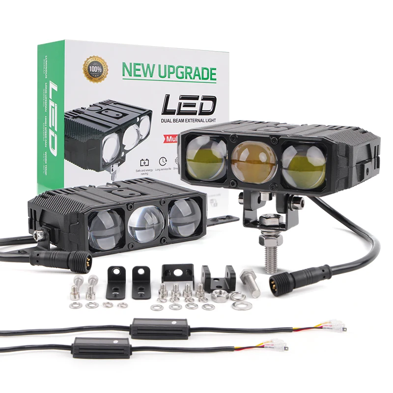 

Motorcycle Light Bi Led Work Light 12V Two Color Mini Lens for off-road Vehicle SVU Truck Driving lights Fog lights 9V 30V