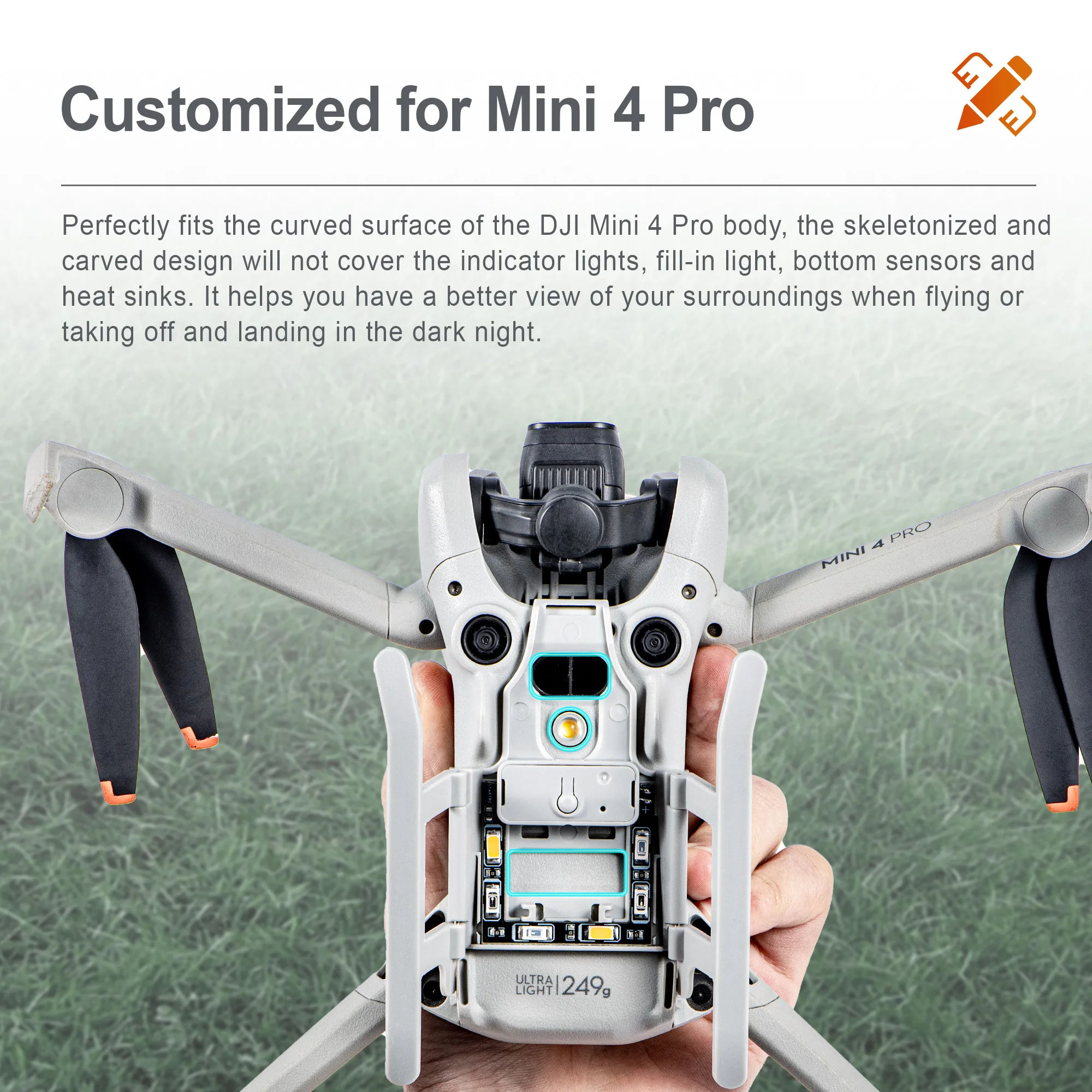 Цветное устройство для шасси для DJI Mini 4 Pro, аксессуар для дрона, складное шасси с фонариками