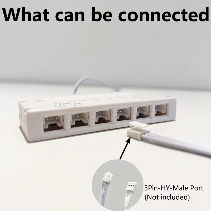 PHB/HY Port 3Pin One to Six Splitter Box with End Male Plug for Cabinet Light Junction Box 3A Double Color Light LED Splitters