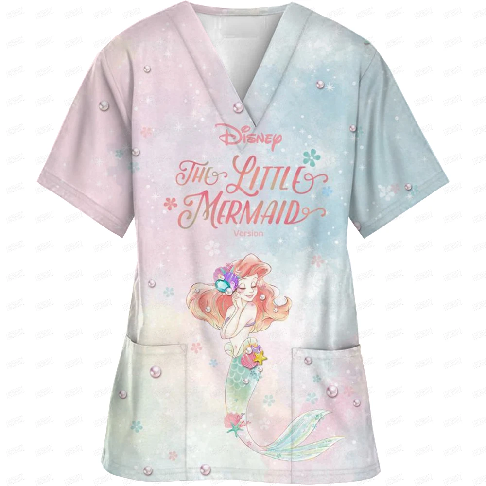 Wholesale Nurse Uniform Women Hospital Accessories Doctor Nurse Surgery Scrubs Tops Disney Princess Print Pet Store Work Clothes