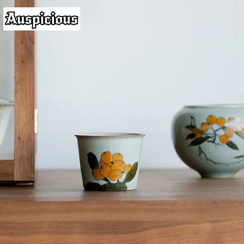 100ml Borneol Glaze Ceramic Tea Cup Pure Hand-painted Loquat Kungfu Teacups Household Opening Single Master Cup Personal Chazhan