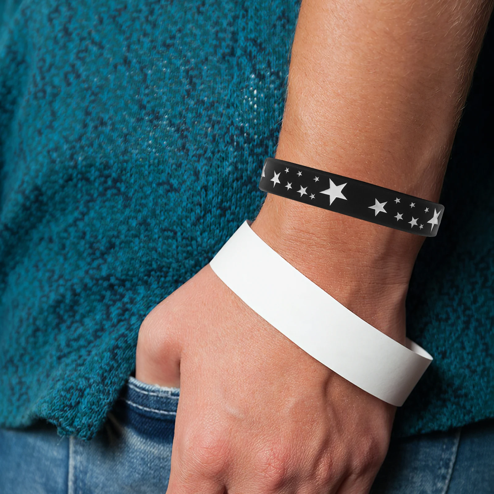 

6pcs Wristbands Silicone Bracelets Elastic Stretchy Bands for Kids Men Women White Black Retro Party Accessories