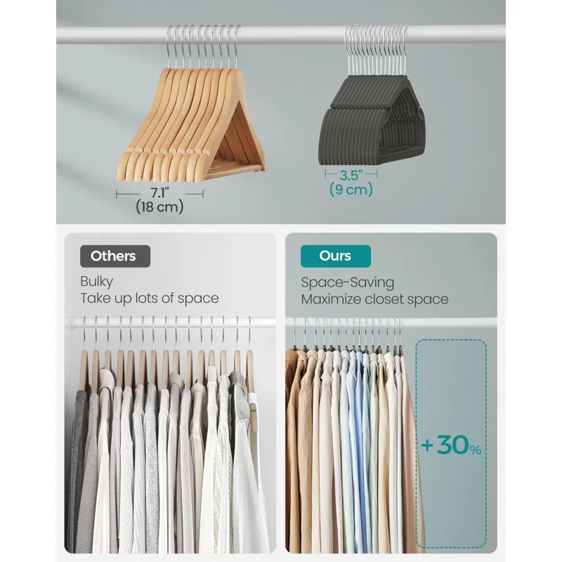 Cabides de veludo 50, cabides antiderrapantes, 17 x 8,3 polegadas, cabides com entalhes de ombros largos, barra de calças, 360 °     S