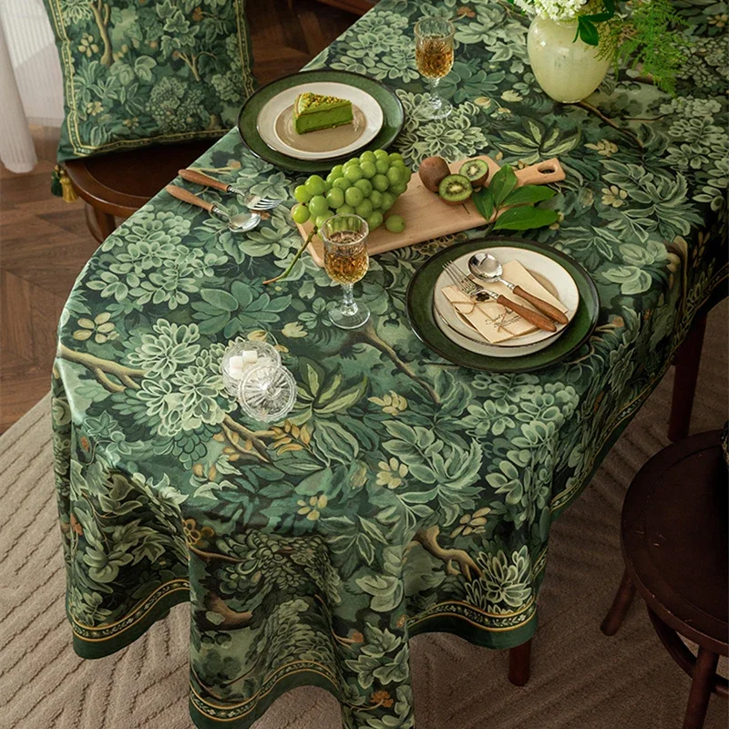 Diningtable Cloth Retro Green Jungle Rectangular Tablecloth Coffee Table Cover Cloth Home Decoration Short Plush Tablecloth