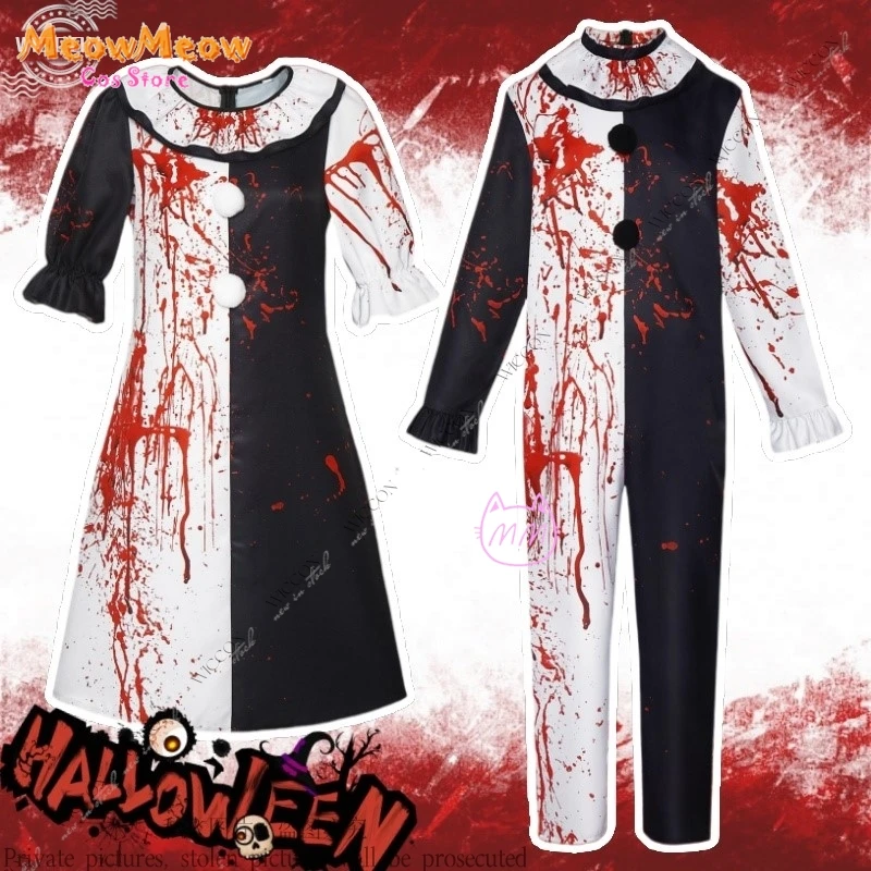 Bloody Clown Costume Halloween Clown Blood Costume Men Women Cosplay Costume Horror Party Dress Up Disguise Scream Fright