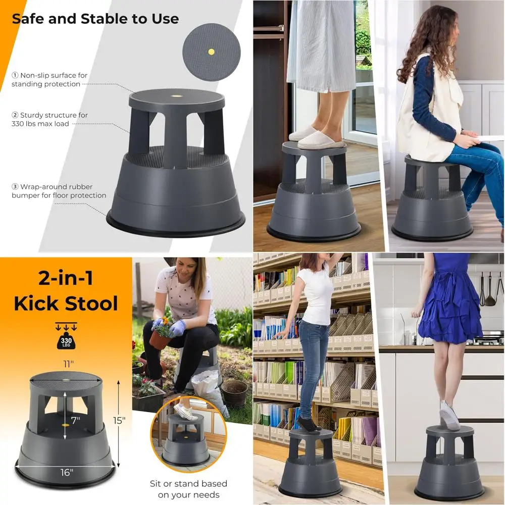 

Табурет на колесиках для кухни емкостью 330 фунтов, нескользящая платформа, серый, XDY-550