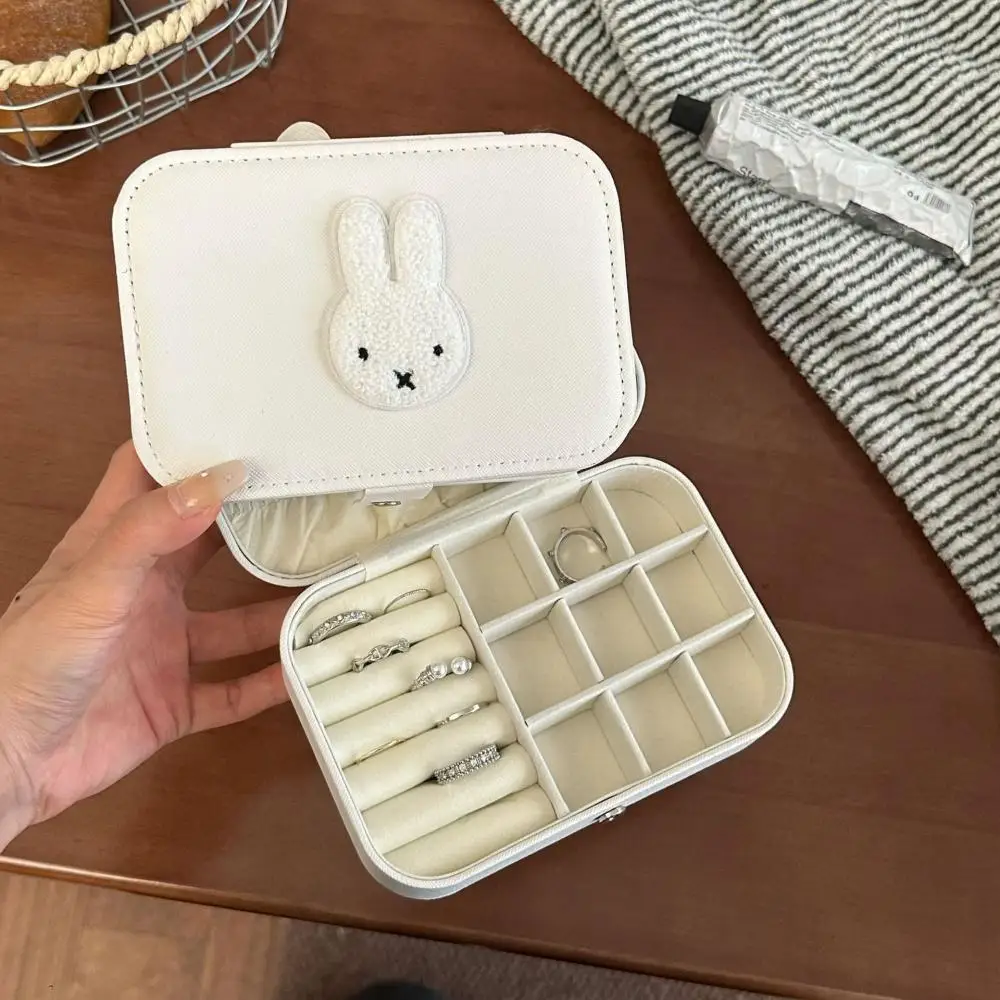 Cute Miffy Rabbit Jewelry Box for Girls Portable Compartments for Jewelry Storage Earrings Rings and Necklaces Storage Box