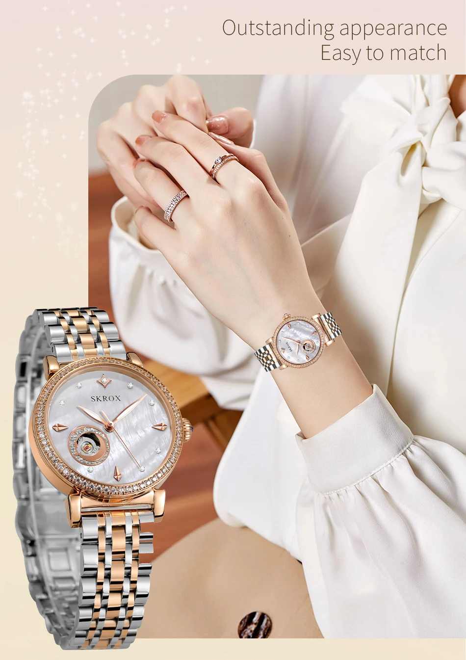 2024Luxury Rose Gold Diamond Woman Watch Mechanical Automatic Movement Ladies Watches Stainless Steel Fashion Women\'s Wristwatch