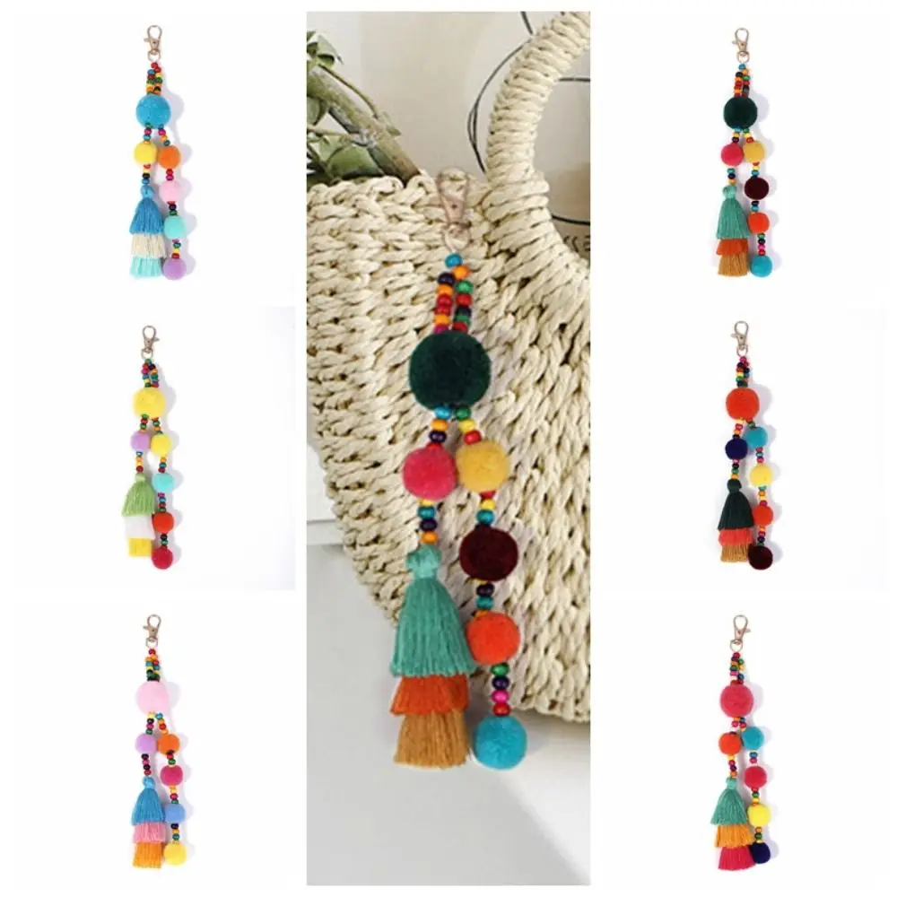 

Boho Style Boho Style Hair Ball Tassel Keychain Tassel Pom Pom Boho Style Keychain Colorful Gradient Colors Boho Style Keyring