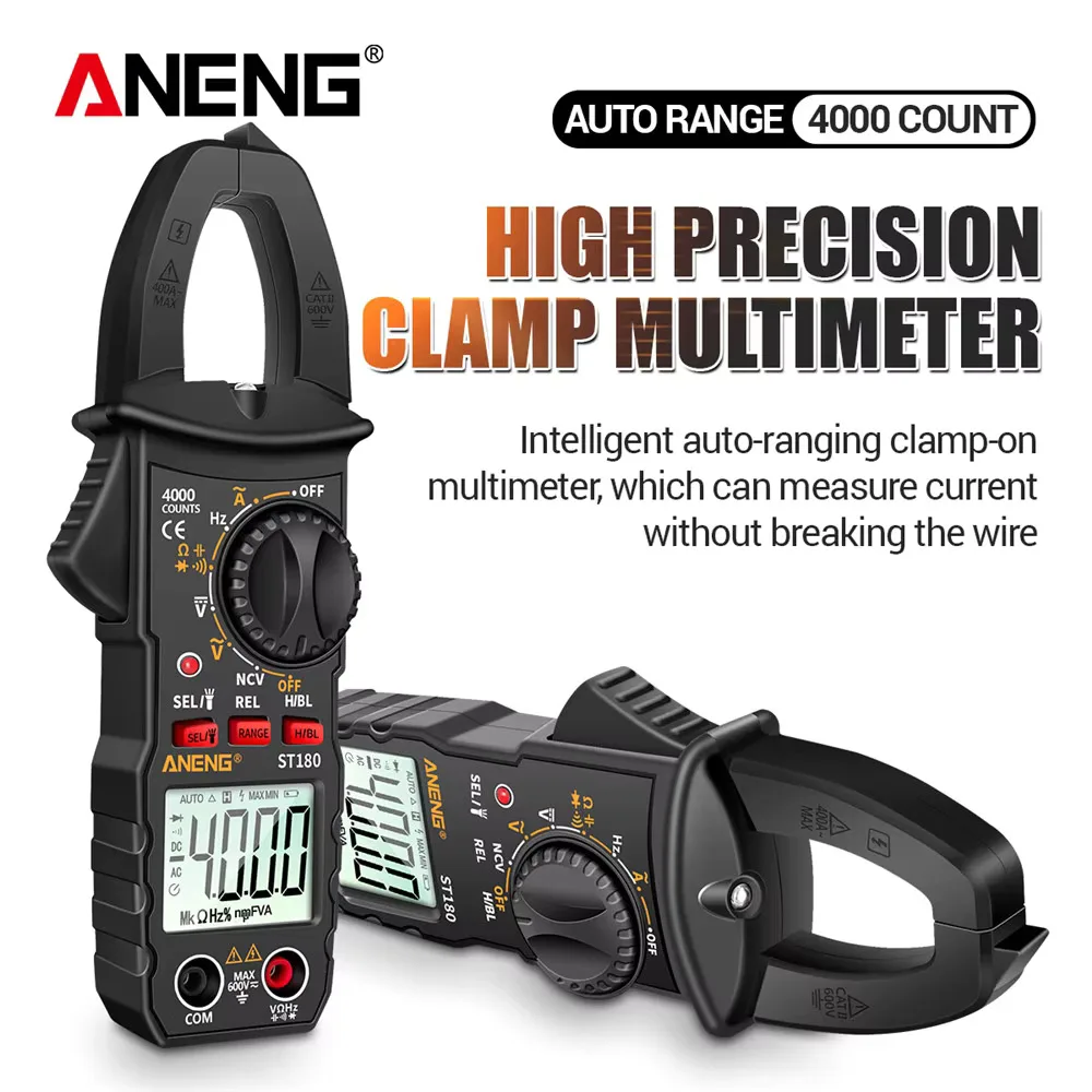 

ANENG ST180 AC Current Clamp Meter Digital 4000 Counts Multimeter Ammeter Voltage Tester Car Amp Hz Capacitance NCV Ohm Tool