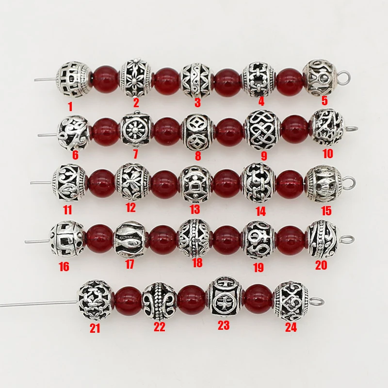 10pcs/Lot 24 Designs Tibetan Silver Hollow Out Metal Beads 8mm Handmade Flower Butterfly Spacer Beads DIY European Jewelry Make