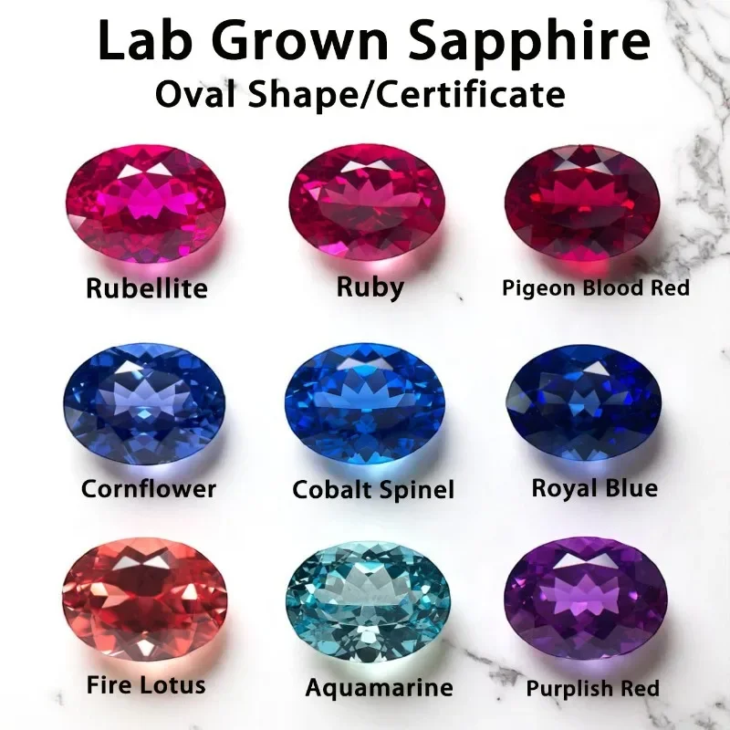 

Lab Grown Sapphire Oval Shape Various Colors Multiple Sizes Top Quality for Diy Jewelry Making Selectable AGL Certificate