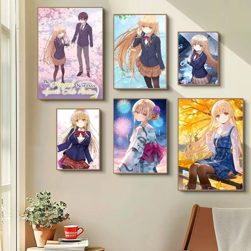 Anime The Angel Next Door Spoils Me Rotten Poster Waterproof Wall Art Sticker For Bar Living Room Vintage Room Decor Print Gift
