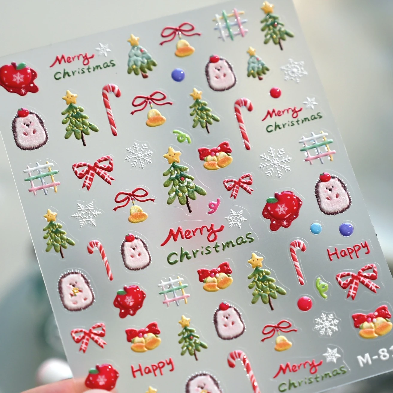 Hedgehog Apple Bowknot Snowflakes Christmas Pine Tree Bell Crystal Snowman Garland Winter Santa Claus Nail Art Stickers Decals