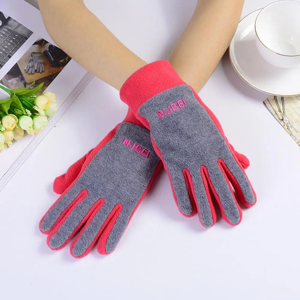 1 Pair Women Winter Cycling Gloves Thickened Elastic Warm Five Fingers Gloves Windproof Soft Wear-resistant Lady Outdoor Gloves