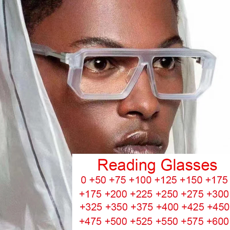 Retro Rectangle Men's Reading Glasses Transparent Computer Big Square Anti Blue Light Glasses Frame Punk Presbyopia Eyewear +1.5