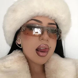 Vintage y2k Rimless Sunglasses Women For Men Fashion Luxury Brand Designer Metal Trend Hollow Punk Hip Hop Sun Glasses UV400